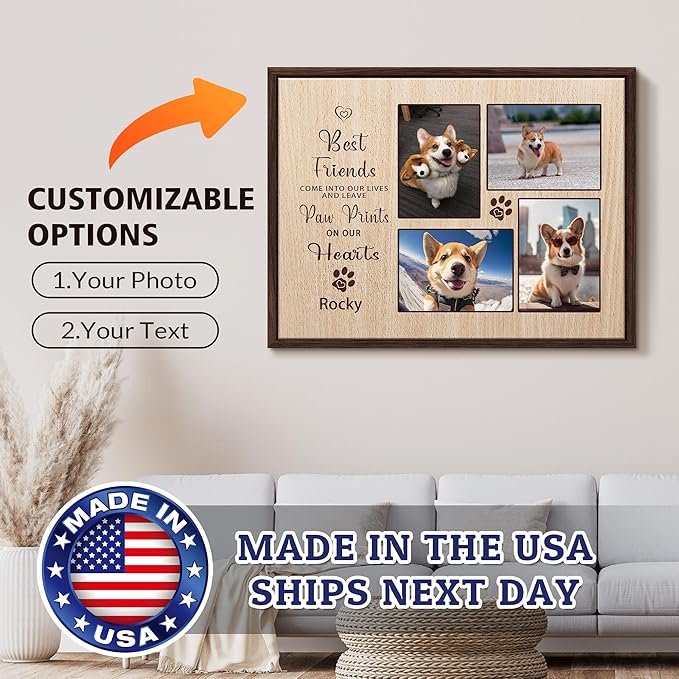 Custom Dog Memorial Gifts for Loss of Dog, Personalized Wall Art with Photo and Name, Forever in My Heart Memorial Canvas Keepsake for Pet Owners Lovers, Customized Dog Loss Sympathy Gifts