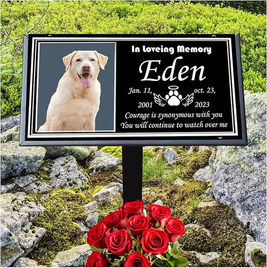 Pet Memorial Stones for Dogs & Cats, Personalized Dog Memorial Plaques for Pet Grave Stones for Outdoor - Cats Headstones, Tombstones for Grave Markers with Photo (Ceramics)