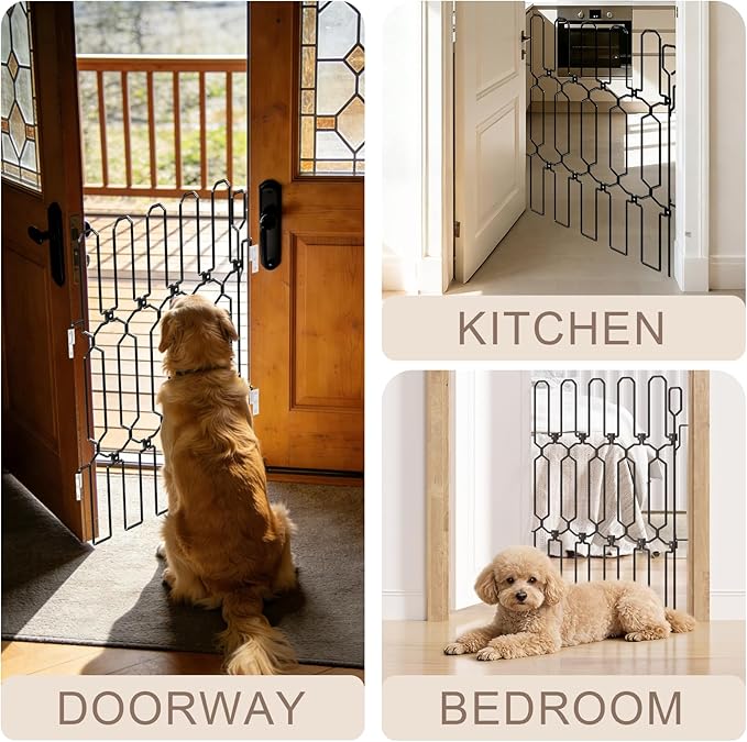Retractable Metal Dog Gate for Front Doors & RVs, 25.5" Wide 30.7" Tall Bite-Proof Pet Dog Barrier, Space-Saving Wall-Mounted Front Door Gate for Indoor Use