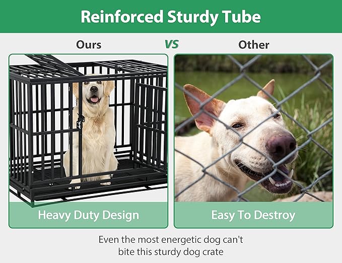 48'' Heavy Duty Dog Crate for Medium and Large Dogs Thickened Metal Dog Cage with Wheels, Double Doors & Locks Design Escape Proof, Indoor Large Dog Crate Heavy Duty Stackable Dog Kennel with Tray