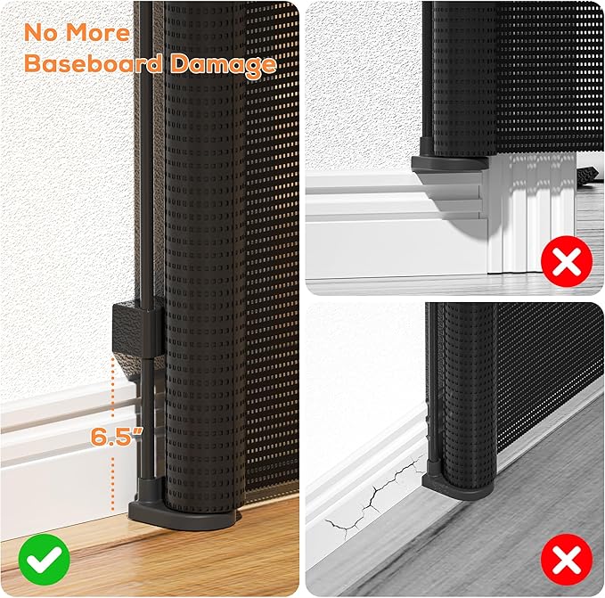 Retractable Baby Gate for Stairs, 42" Tall X 59" Wide Mesh Dog Gate Indoor, Child Gate for Doorways, Hallways, Deck, Indoor Outdoor Pet Baby Safety Essentials for Home, Black
