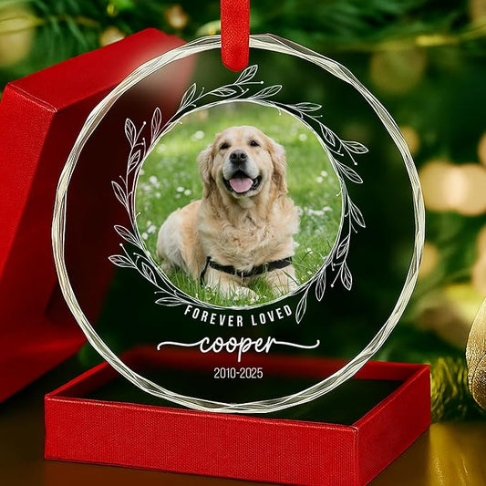 Personalized Dog Loss Crystal Ornament - Customize Dog Photo and Name Glass Memorial Ornament, Custom Dogs Sympathy Gifts, Puppy Condolence Gift, Pet in Memory Keepsake, Remembrance Gifts for Pet