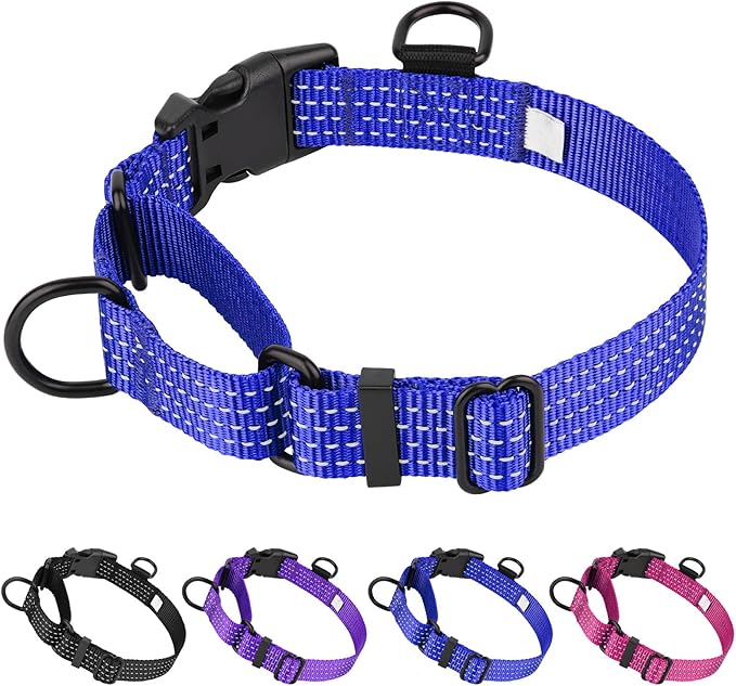 Martingale Dog Collars, Adjustable Reflective Nylon Dog Collar for Training Dogs, No Pull Dog Choker Collar for Medium Large Dogs (L, Navy Blue)