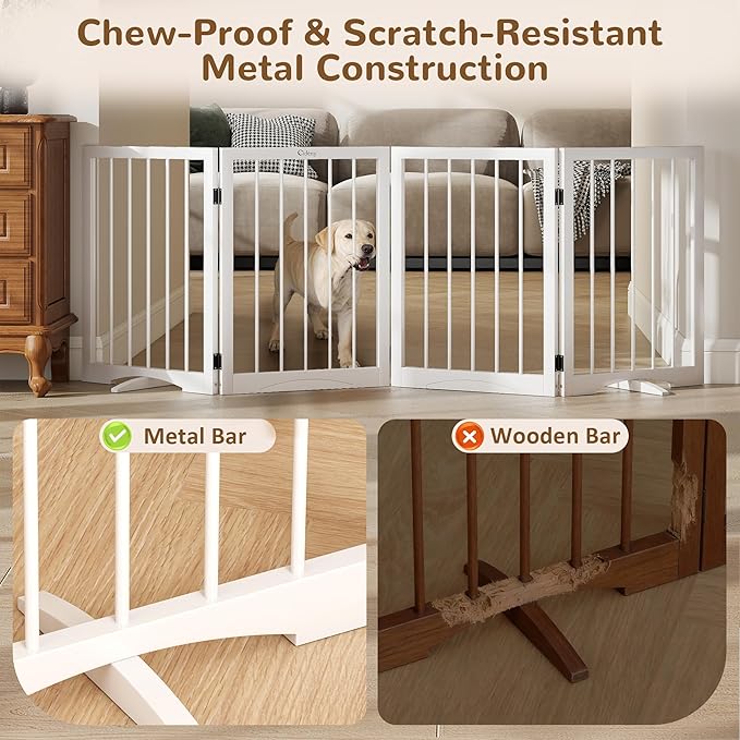 Free Standing Dog Gate Indoor, Foldable Dog Gate for Doorways Stairs Hallways,4-Panel Freestanding Pet Gate with Support Feet for Stability, Folding Puppy Gate Easy to Move, Doggy Gate 72"x24"