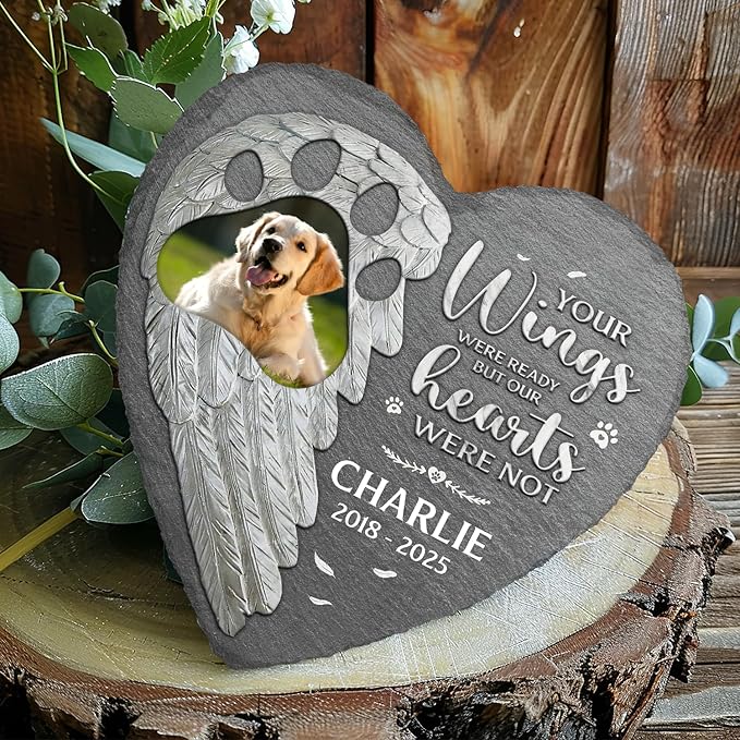 Your Wings Were Ready But My Heart Was Not Custom Photo Dog Memorial Stone, Dog Memorial Gifts for Loss of Dog, Pet Loss Gifts, Pet Memorial Stones for Dogs, Sympathy Gifts for Dog Lovers