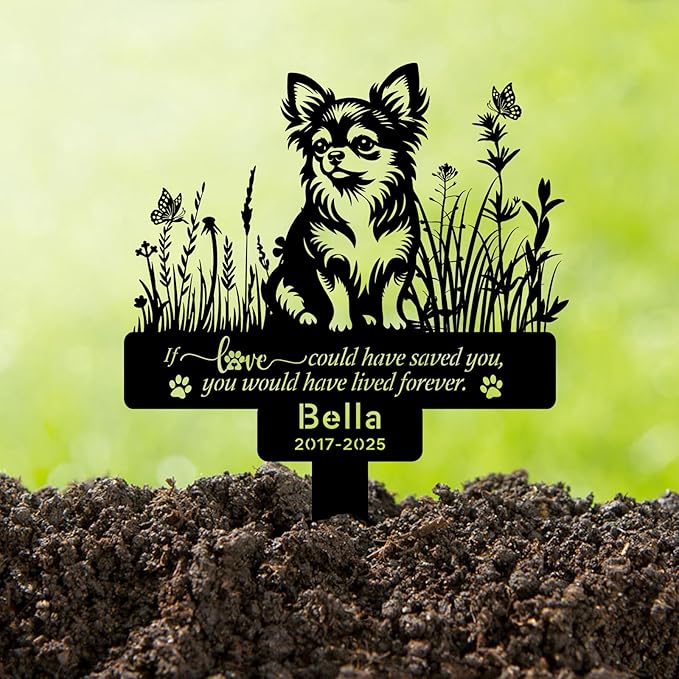 Personalized Pet Chihuahua Grave Marker, Custom Pet Dog Tombstones, Customized Chihuahua Memorial Stake with Name & Date, Weatherproof Pet Chihuahua Tombstone for Outdoor Graveyard Garden