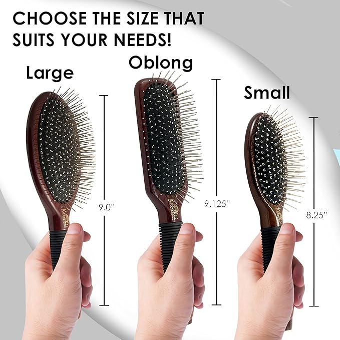 Kenchii Pet Grooming Metal Pin Brush for Dogs and Cats, Size Large, Solid Wood Handle, Non Slip Grip, Detangling and Shedding Brush for Long or Short Haired Pets, All Hair Type