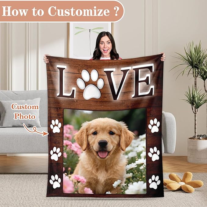 Personalized Pet Memorial Blanket, Custom Dog Memorial Blanket with Photo, Pets Sympathy Gifts for Loss of Dogs, Dog Bereavement Gift, Pets Remembrance Blankets for Pet Lovers