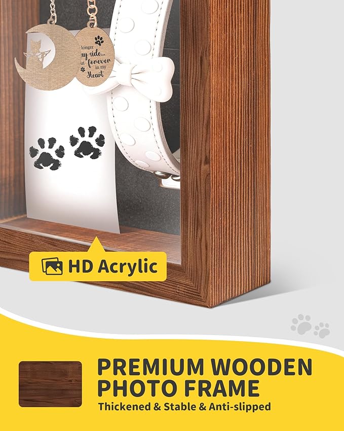 Dog & Cat 3-IN-1 Memorial Wooden Picture Frame Set, Lost Pet Sympathy Gifts with 360° Rotation Wooden Picture Frame for Two 4"x6" Photos, Pet Memory Gifts for Dog/Cat Passing