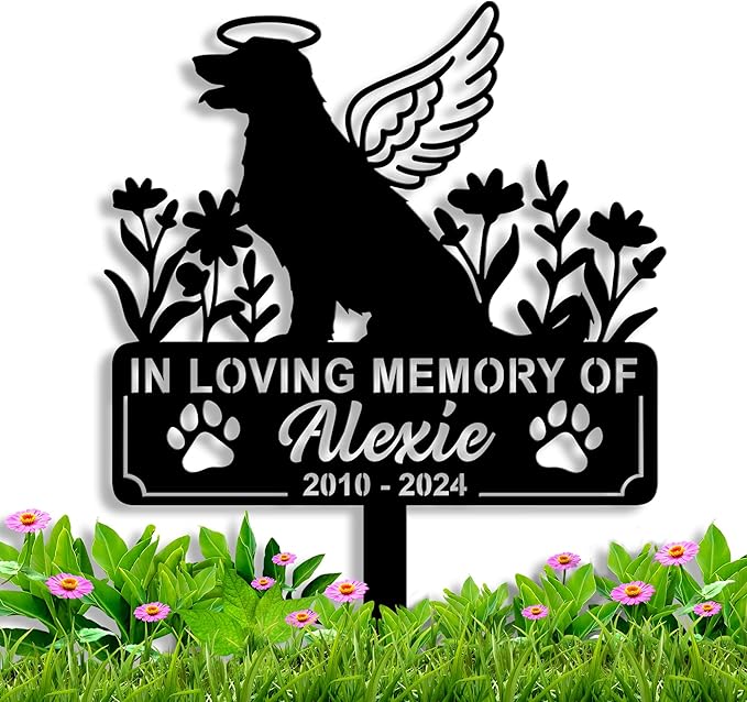 Personalized Pet Memorial Grave Marker, Custom Pet's Name Cemetery Decorations for Funerary, Metal Pet Garden Stake, Outdoor Sympathy Pet Stake Plaque Gift for Loss Dog