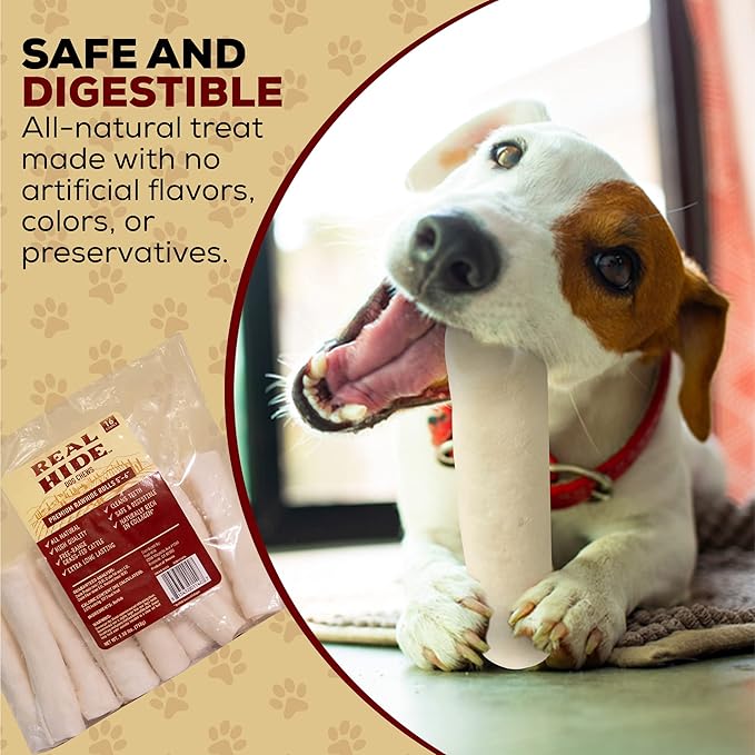| All Natural Dog Chew Treats - Premium Rawhide Rolls, 5-6 Inch - Long Lasting Grass Fed Free Range Beef Hide - Small/Medium Dogs - 16 Count