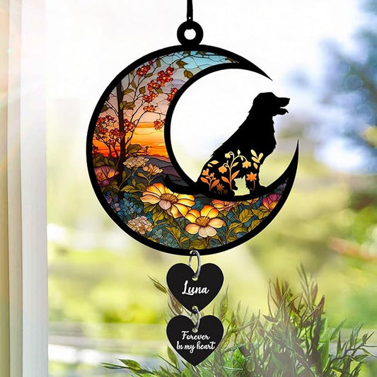NAZENTI Personalized Dog Memorial Suncatcher, Loss of Pets Hanging Ornament, Custom Dogs Remembrance Gifts, Sympathy Gift, Bereavement Gifts Dogs, Dog Wind Chimes Memorial, Pet Owner