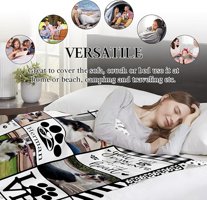 Ship Next Day, Customized Dog Memorial Gifts, Custom Pet Blanket with Pictures Name, Personalized Pet Memorial Photo Blanket, Loss of Pet Sympathy Gift, Dog Passing Away Bereavement Gifts
