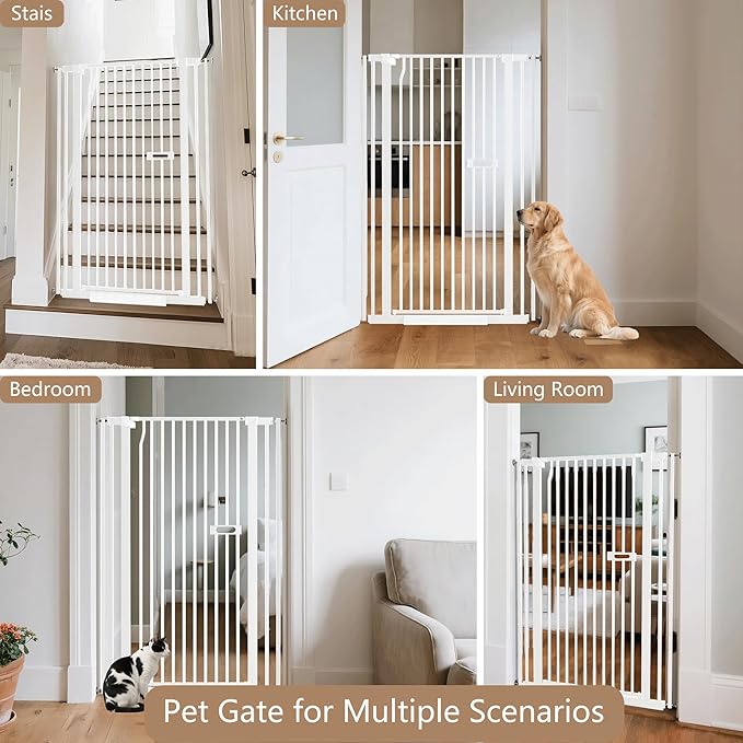 55.1" Extra Tall Cat Gate for Stairs, 26.1-29.7" Wide Auto Close Cat Gate Indoor for Doorway/Hallways/Kitchen, No Drilling High Pressure Mounted, 1.37" Narrow Bar Spacing, White
