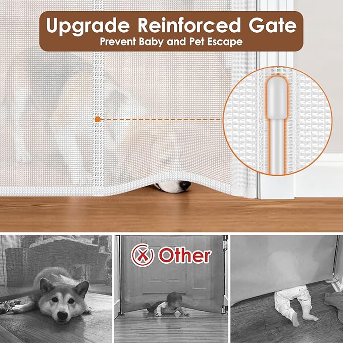 Reinforced 48" Extra Tall X 100" Extra Long Baby Gates for Wide Openings Retractable Baby Gates Extra Wide Dog Gates Indoor Mesh Gates for Dogs Tall Pet Gates for Doorways Mesh Cat Gate, White
