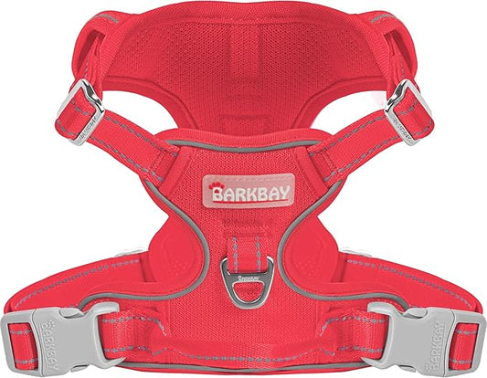 BARKBAY Dog Harness No Pull Mesh for Large Dogs - Adjustable, Reflective, Comfortable, No Choke, Heavy-Duty - Perfect for Outdoor Training, Walking, and Hiking - Strong & Durable - L & Red Mesh