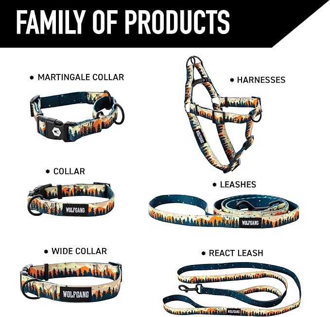 Wolfgang Heavy Duty Martingale Dog Collar with Quick Release Nylon Buckle for Walking & Training, Overland Print, Large