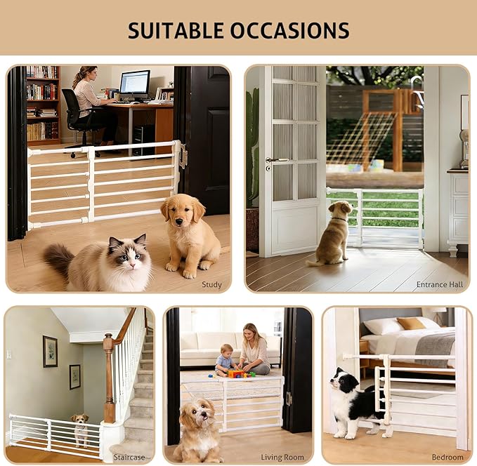 Dog Gate with Small Cat Door for Small Dogs Puppies 23.6-38 Inch Wide Adjustable Portable Pet Barrier with Pet Door Metal Gates for Doorways Stairs