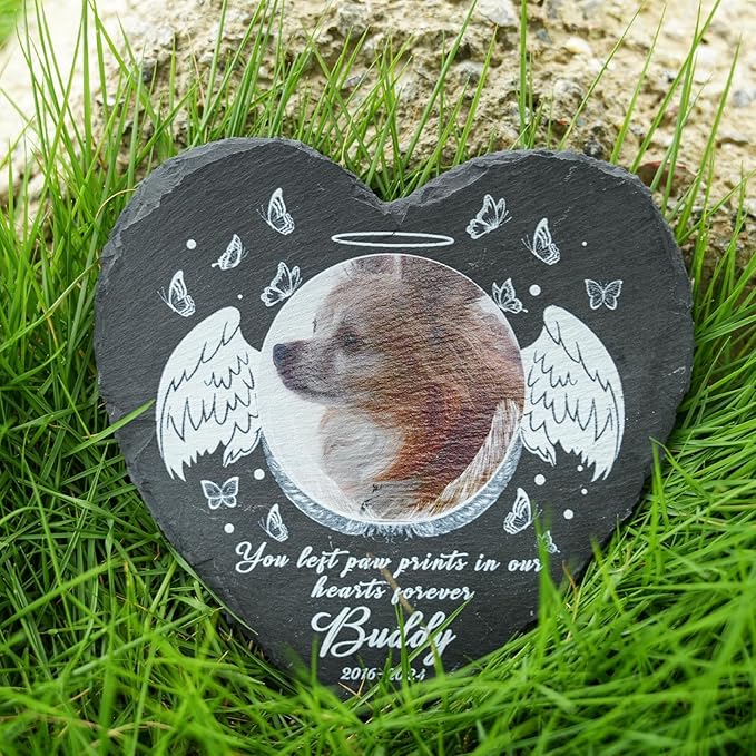 Dog Memorial Gifts for Loss of Dog, Personalized Dog Memorial Stone Plaque with Photo Name, Custom Dog Pet Grave Headstone, Loss of Dog Sympathy Gift for Dog Cat Lovers