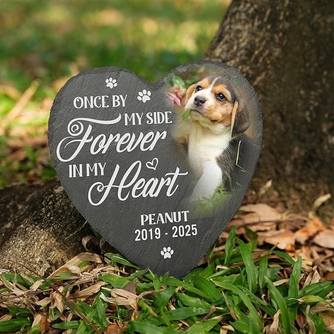 Once by My Side Forever in My Heart Personalized Photo Dog Memorial Stone, Dog Memorial Gifts for Loss of Dog, Pet Loss Gifts, Pet Memorial Stones for Dogs Cemetery Decorations for Grave