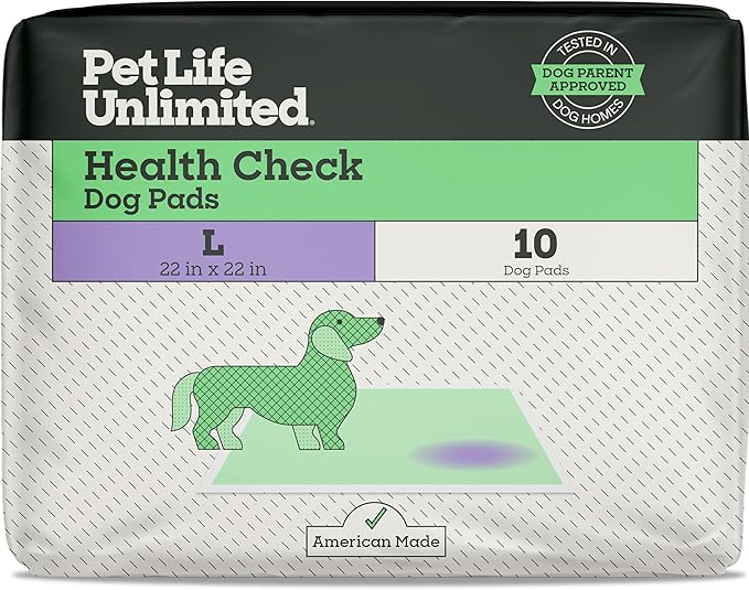 Pet Life Unlimited Health Check Puppy Pads for Dogs, Health Indicating Pee Pads, 10 Count, 22" x 22", Color-Track Technology Detects Common Health Issues, Leak-Proof, Super Absorbent, Made in USA
