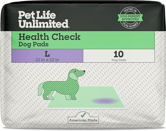 Pet Life Unlimited Health Check Puppy Pads for Dogs, Health Indicating Pee Pads, 10 Count, 22" x 22", Color-Track Technology Detects Common Health Issues, Leak-Proof, Super Absorbent, Made in USA