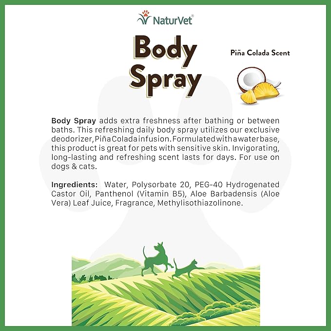 NaturVet Body Spray with Piña Colada Scent for Dogs & Cats 8 oz