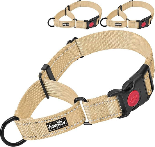 haapaw 2 Packs Martingale Dog Collar with Quick Release Buckle Reflective Dog Training Collars for Small Medium Large Dogs (S Neck 12"-13", Beige, 1+1 Packs)