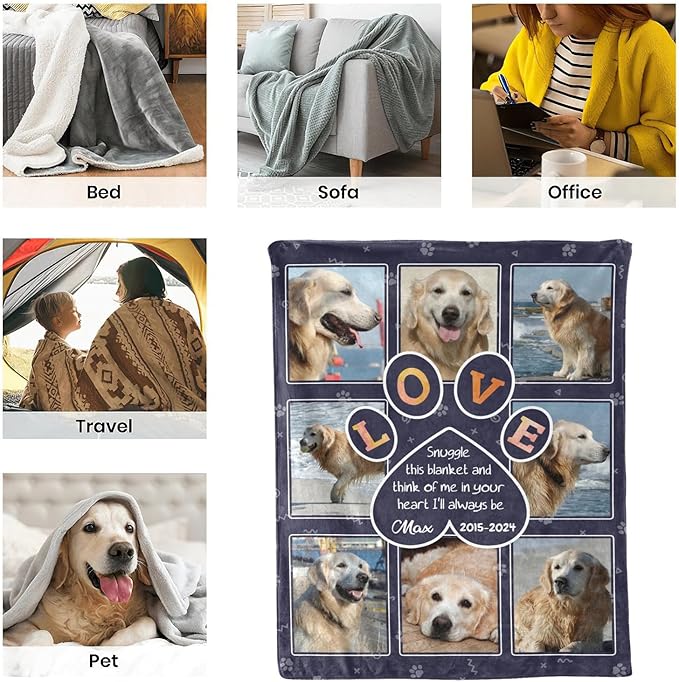 Personalized Dog Memorial Blanket with Photo:Made in USA,Custom Memorial Gifts for Loss of Dog,Cat,Pet,Sympathy Bereavement for Loss of Pet