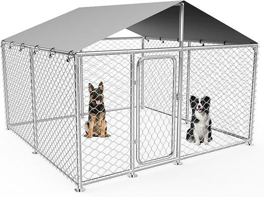 7.8x7.8FT Dog Kennel Outdoor Outside,Heavy Duty Metal Dog Enclosure with Waterproof Oxford Roof, Anti-Rust Galvanized Steel Fence for Large Dogs & Small Animals, Backyard Pet Playpen (93x93IN)