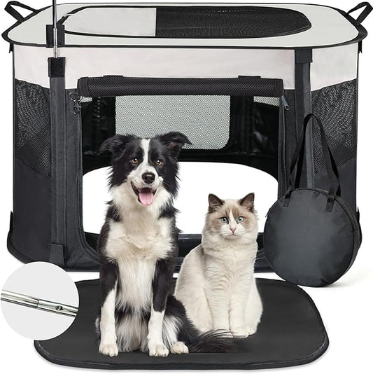 NEZUC Dog Playpen,Pet Playpen,Foldable Cage Kennel for Small Dog Cat,Waterproof Exercise Pen Crate with Removable Bottom,Indoor Outdoor Travel Use with Carrying Case (Black, Large(36''×28''×24''))