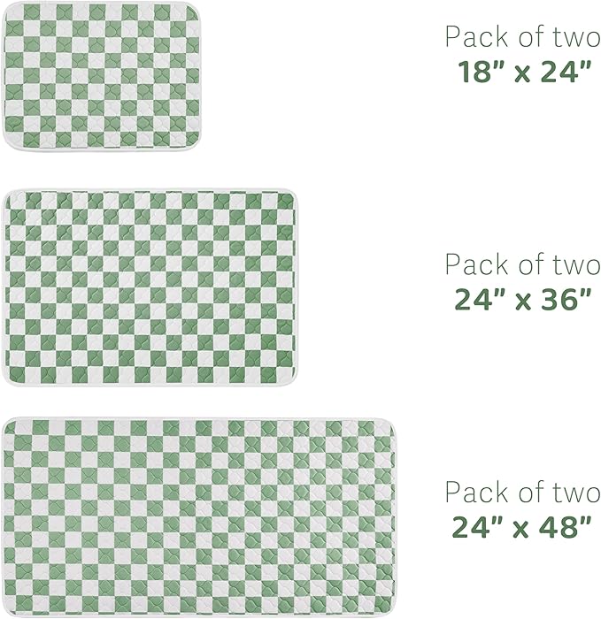 Ralxion 2 Pack Sage Green Checkered Washable Pee Pads for Dogs, Checkered Reusable Dog Pee Pads, for Puppy Playpen, Crate, Whelping Box, Potty Training, Cute Aesthetic Absorbency, Leak-Proof Non-Slip