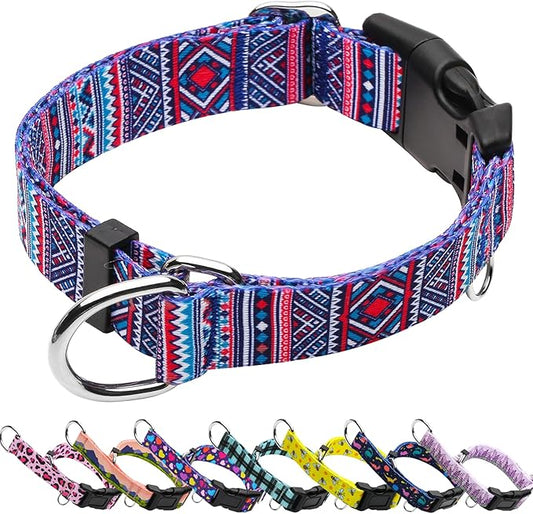 Martingale Collar for Dogs with Buckle No Pull Adjustable Nylon Limited Slip Training Dog Collars (Purple Tribal, Medium)