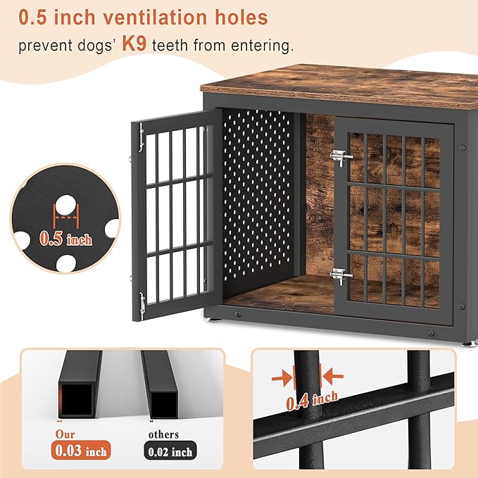 32" Heavy Duty Dog Crate Furniture for Small and Medium Dogs, Metal Kennel for High Anxiety Dogs, Chew Proof Pet Cage Indoor, Decorative Dog Kennel End Table