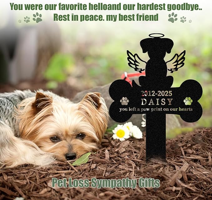Personalized Dog Grave Markers Outdoor, Metal Waterproof Pet Grave Marker with Custom Name & Years, Pet Headstones for Dogs, Memorial Gifts for Loss of Dog (Style 1)