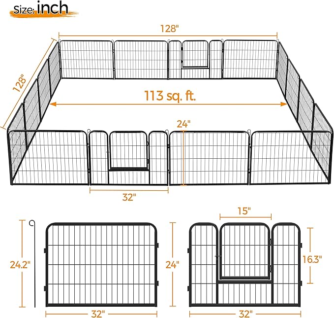 Yaheetech Wide Panel Dog Playpen, 16 Panels 24 inch High Pet Pen with Gate, Portable Indoor Outdoor Fence for Small/Medium Breed Dogs