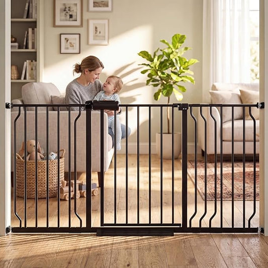TSAYAWA Extra Wide Baby Gate with Door, 52.76~62.2 Inch Wide Presure Mounted No Drill Metal Auto Close Child Gate for Stair Doorway - Indoor Outdoor Safty Gate for Toddler Dog Doggie, Black