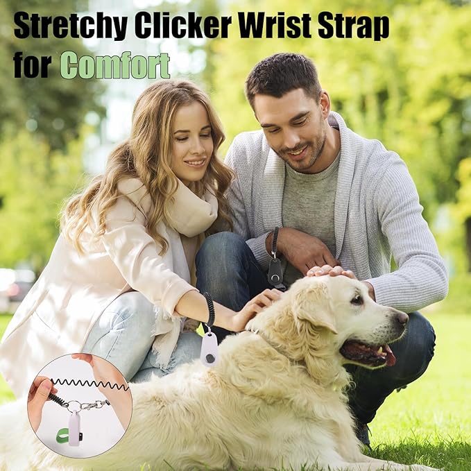 BARKIE Dog Training Clicker with Finger Ring and Wrist Strap 2 Pack, Multi-Carry Dog Clicker for Behavior Aids, Puppy Essentials & Pet Supplies for Dog Training and Walking(Black & White)