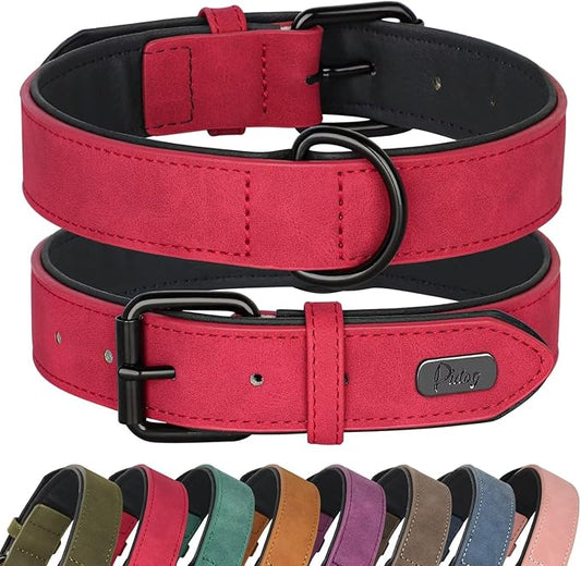 Didog Soft Padded PU Leather Dog Collar, Breathable and Adjustable Red Dog Collars for Small Dogs, Comfortable for Daily Walk, Red, M Fit Neck 11-14"(10-20 lbs)