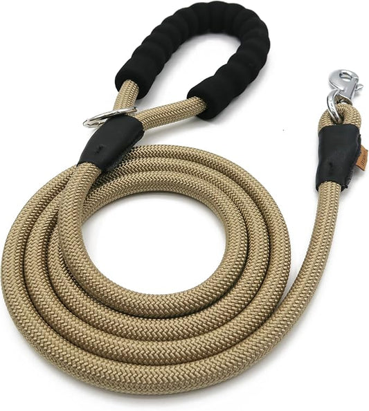Dog Leash, Braided Rope Traction – Walking Training Lead for Medium/Large Dogs ((1/2") x 6FT, Khaki)