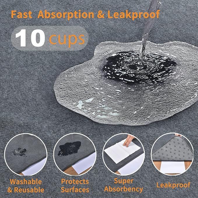 LOOBANI 2 Packs Extra Large Reusable Dog Mat for Floor, Non-Slip Washable Pee Pad for Dogs, Fast Absorbent Pet Whelping Pads, Puppy Playpen Mat for Incontinence, Housebreak, Crate, 48x48in, Gray