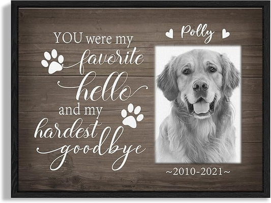 Custom Pet Memorial Gifts for Loss of Dog Cat, Personalized Pet Photo Canvas with Frame for Pet Dog Cat Lovers, Wall Art Home Decor with Name and Text, Customized Pet Loss Sympathy Gifts