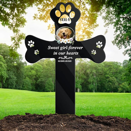 Personalized Dog Grave Markers Outdoor - Custom Pet Headstones for Dogs with Photo, Weatherproof Acrylic Memorial Plaque Stake, Sympathy Gifts for Loss of Dog, Garden Stone Alternative
