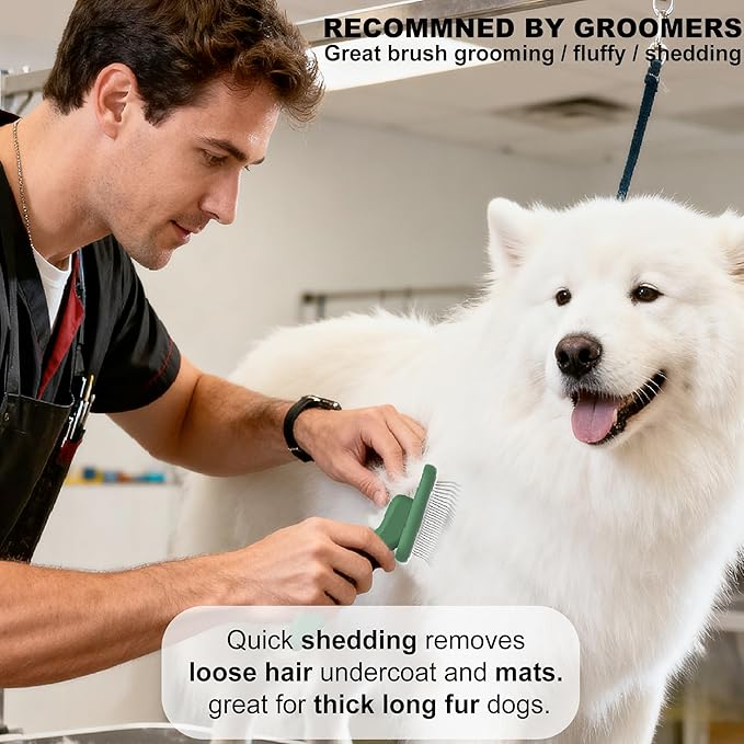 Dog Brushes for Poodle,Doodle,Bernedoodle,Chow Chow Best Slicker Brush for Thick Long Curly Hair Deshedding,Detangles,Fluffy,Grooming,Remove Loose Hair Long Pin Slicker Brush.Wood body(Large)