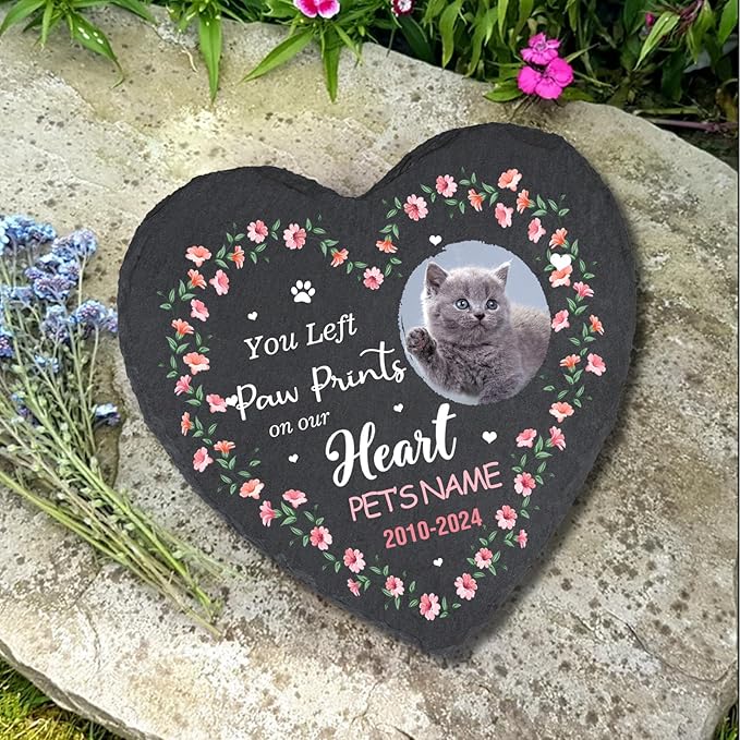 Cowcute Personalized Memorial Stones for Pets, Customized Pet Memorial Gifts for Dogs Mom Cat Owner, Loss of Pet Sympathy Gift, Cat Passing Away Remembrance Plaque, Pet Memory Stone for Cat
