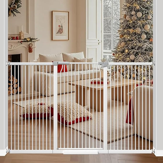41" Extra Tall Baby Gate for Doorways and Stairs No Drill, Adjustable 72.3-76.7" Auto Close Dog Gate Indoor, Pressure Mounted Walk Through Swing Wide Pet Gate, Tall Cat Gate with Expansion Kit, White