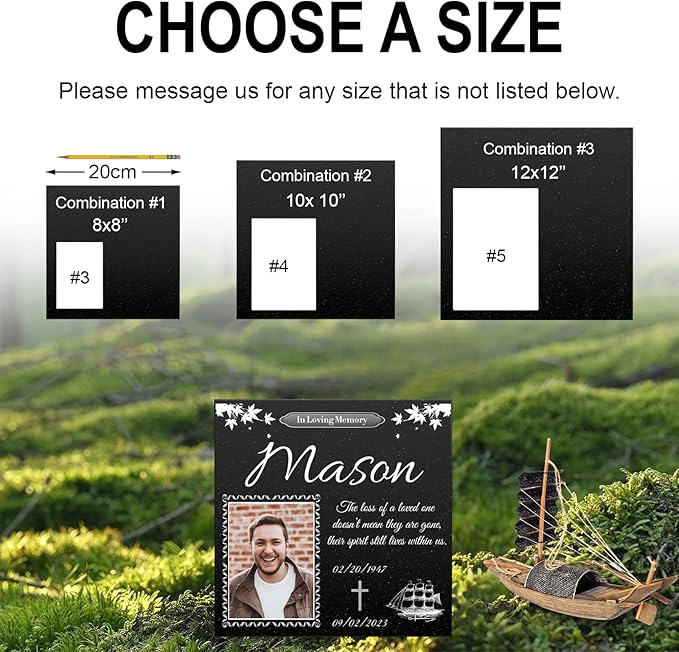ADFSTONE Grave Stones for Cemetery for Humans- Personalized Head Stone for Graves, Photo Grave Markers, Engraved Cemetary Headstones, Picture Memorial Plaque, Marble Tombstone with Stand
