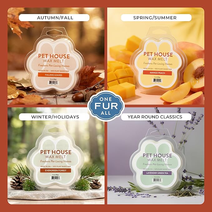 One Fur All Pet House Scented Wax Melts, Natural, Plant Based Soy Wax Melt for Pet Odor, Long Lasting Fragrance for Fresh Smelling Homes, Evergreen Forest, Pack of 2