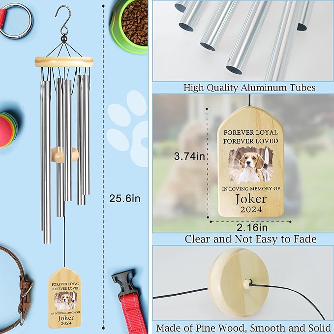 Pet Memorial Wind Chime, Pet Loss Gifts, Pet Memorial Gifts for Dogs, Dog Memorial Gifts for Loss of Dog, Loss of Dog Sympathy Gift, Dog Remembrance Gift, in Memory of Dog Cat - Forever Loyal Loved