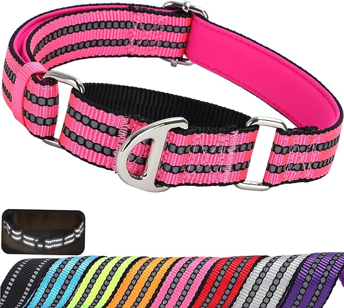 Reflective Martingale Collar for Small Dogs with No Buckle,No Pull Choke Collar with Padded Comfort for Training, Walking & Overexcited Pulling Control Dogs,Pink S